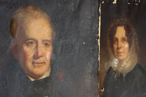 A Good Pair of c.1870 English School Provincial Oil on Canvas Portraits of a Gentleman & His Wife