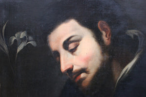 A Fine c.1830 Oil on Canvas Portrait of Saint Anthony of Padua Holding a Lily by Henry Perlee Parker, H.R.S.A. (1795-1873)