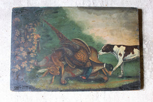 A Charming c.1850 English Provincial School Oil on Panel; ‘A Dog With The Days Bag’