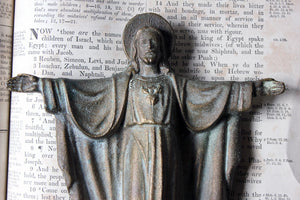 A Good Early 20thC Solid Bronze Figure of The Sacred Heart of Jesus Christ