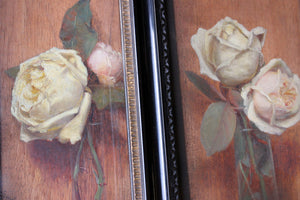 A Well Executed Pair of Late 19thC English School Oils on Board of Roses by Emma Magnus (1856 - 1936)