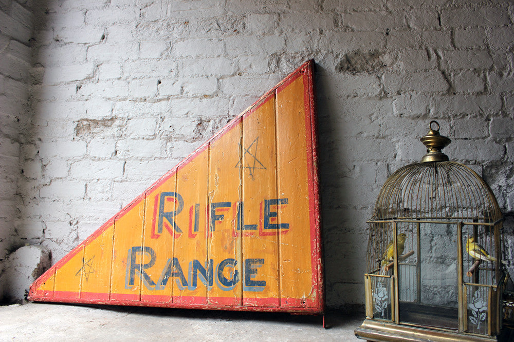 Fairground Rifles A Mid 20thC Hand Painted “Rifle Range” Fairground Panel Canopy Bracket ...
