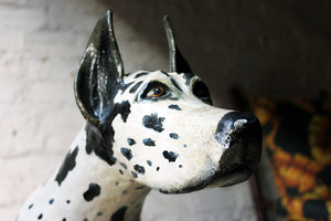 A Marvellous Stylised Mid-20thC Life-Sized Painted Composite Model of a Harlequin Great Dane