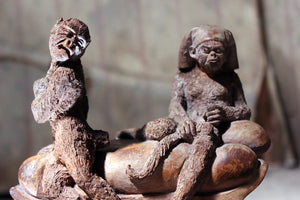 A Mid-19thC French Terracotta Comical Animalier Group of Two Monkeys c.1860-70