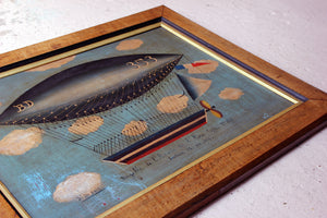A French Naïve School Oil on Tin of an Airship by J. Du Bois c.1910