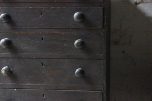 A Decorative c.1900 Black Painted Pine Narrow Chest of Drawers