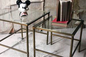 A Mid-20thC French Nest of Two Brass & Glass Occasional Tables c.1950-60