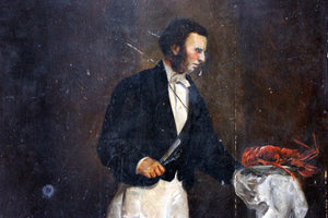 A Wonderful 19thC French School Oil on Board of a Waiter Serving a Lobster c.1890