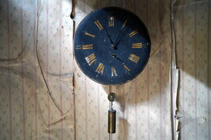 A 19thC English Provincial Painted Weight-Driven Hook & Spike Wall Clock