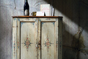An Early 19thC Continental Painted Pine Corner Cupboard
