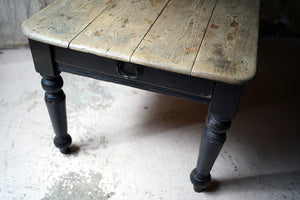 A Late 19thC Welsh Estate Made Black Painted & Scrub Top Pine Table