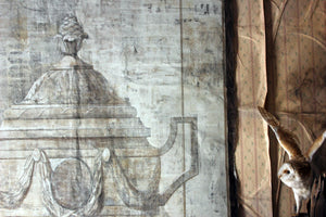 A Mid 20thC French Hand-Painted Trompe l'oeil Theatre Canvas Linen Backdrop