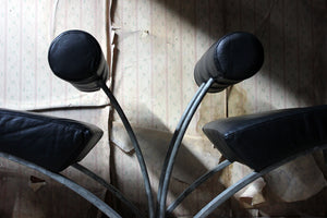 A Pair of Italian Modernist Galvanised Steel & Leather Lounge Chairs c.1980-90