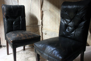 A Pair of 19thC Button-Back Black Leather Upholstered Library Chairs c.1890-1900