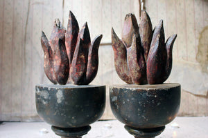 A Pair of Early 19thC French Polychrome Painted Eternal Flame Carvings c.1800