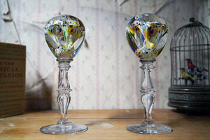 A Pair of French Lead Glass Pedestal Paperweights c.1850-1880