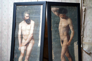 A Pair of Late 19thC French School Oil on Canvas Studies of Nude Males