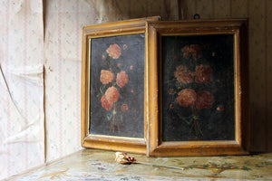 A Pair of 19thC Italian School Oil & Tempura on Canvas Studies of Roses