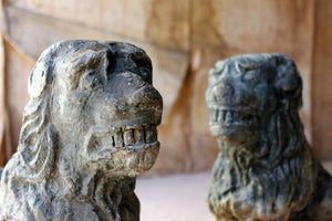 A Pair of Late 19thC Lead Cistern Supports Formed as Seated Lion-Dogs c.1900