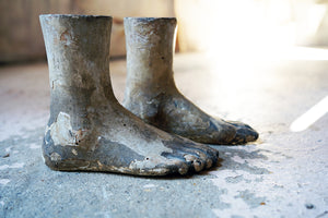 An Early 19thC Pair of Carved Pine & Painted Gesso Mannequin Feet