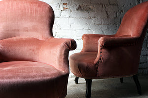 A Pretty Pair of French Rosewood & Pink Velvet Upholstered Tub Armchairs c.1890-1900