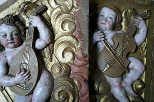 A Pair of Mid 18thC Carved, Gilded & Polychrome Painted Putti Musicians