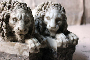 A Pair of 19thC Stone Lions; After Antonio Canova (1757-1822)