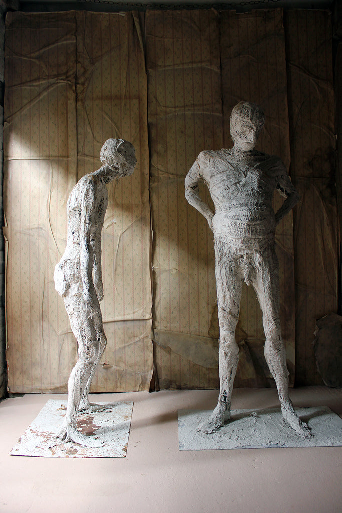 Bill Rutherford Studio Two Mid-20thC Life-Sized White Painted Plaster & Wirework Sculpted Fig ...