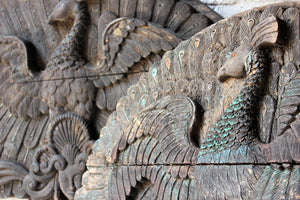 A Rare Pair of Large c.1880 American Circus Wagon Relief Panels Carved as Peacocks