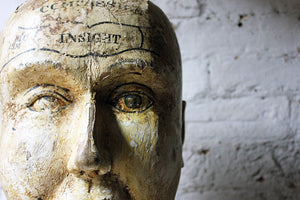 A Scare & Early Carved & Painted Pine Folk Art Phrenology Head c.1850-60