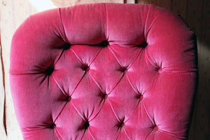 An Unusual 19thC French Pink Upholstered Spoon Back Armchair c.1870