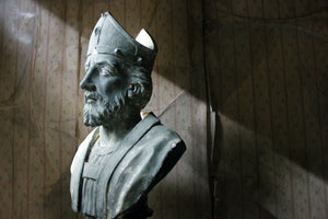 A Large 19thC Painted Plaster Portrait Library Bust of St. Patrick; Ex Milford House