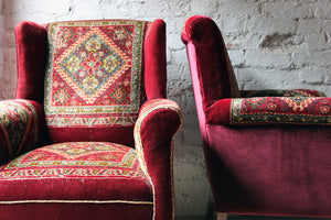 A Near Pair of Comfortable Early 20thC Moquette Carpet Upholstered Armchairs c.1900-15