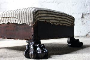 A Magnificent Regency Period Mahogany Lion’s Paw Footed & Ticking Upholstered Stool c.1810-15