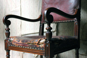 A Late 19thC Regency Revival Mahogany & Leather Library Armchair