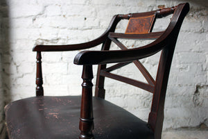 An Elegant Regency Mahogany & Rexine Upholstered Rope-Twist Back Elbow Chair c.1810-15