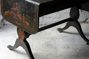 An Elegant Regency Black Japanned & Gilt Chinoiserie Decorated Sofa Table