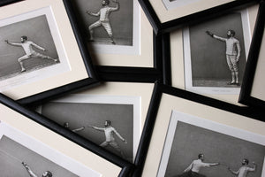 Badminton Library; Sword Fencing of 1893; A Fabulous Group of Eight Framed 19thC Photogravures of Fencing Positions