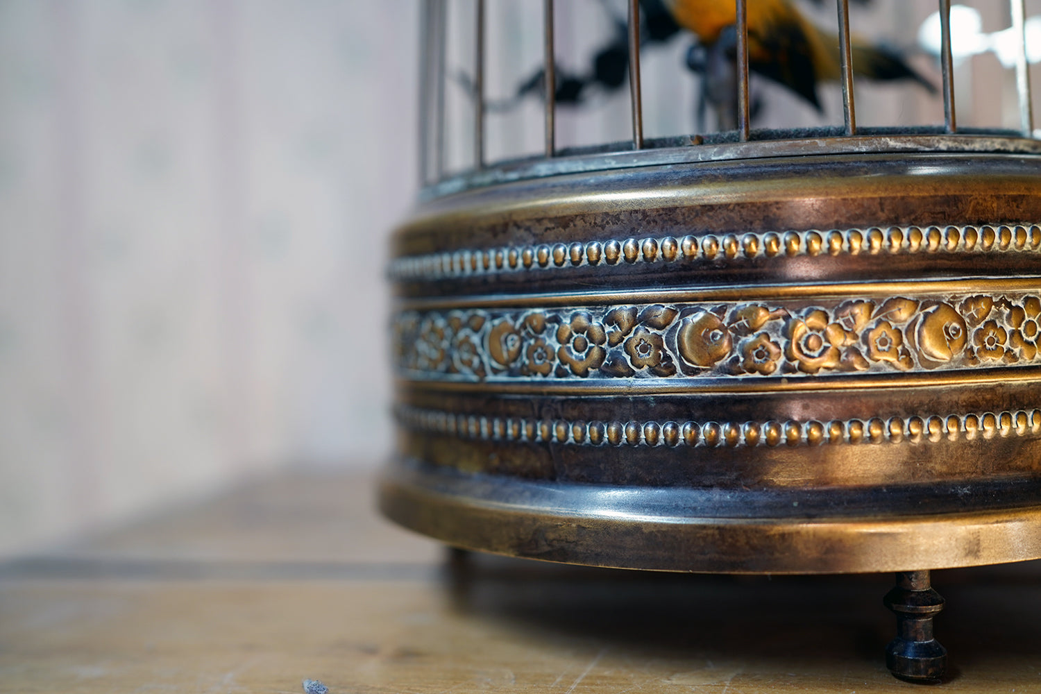 HANGING BIRD CAGE automaton, in bronze, the cage contain…