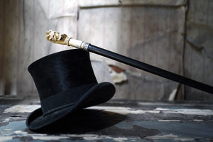 A Memento Mori Ebonised & Carved Antler Walking Cane as a Skull c.1890-1900