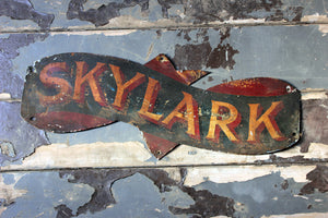 An Early 20thC Hand-Painted Toleware Pleasure Boat Sign; ‘Skylark’