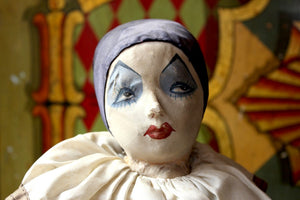 A Fine Large Early 20thC Fabric Pierrot/Pierrette Boudoir Doll