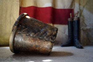 A Good 19thC Stitched Vellum Bucket c.1830-50