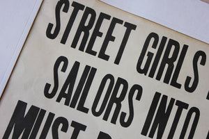 A Framed Printed Notice for The Palace Hotel, Virginia USA; Street Girls & Sailors c.1935-45