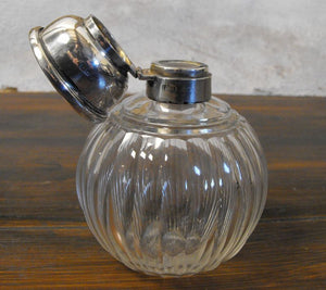 An Elegant Victorian Spherical Cut Glass Crystal Perfume Bottle with Silver Collar & Top