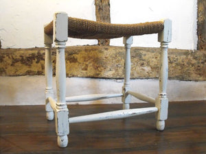 A Versatile 1930's Vintage Painted Oak & Woven Cord Seated Stool