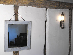 A Delightful Painted 1930s Oak Mirror With Reeded Frame & Original Plate