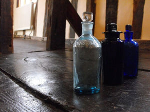 Three Late 19thC Cobalt Glass Apothecary Bottles one for Mawson & Swan, Newcastle