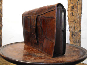 A Tactile Edwardian Period Crocodile Skin & Silk Lined Clutch Bag