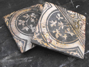 A Rare Pair of Two-Colour English Medieval Floor Tiles from Malmesbury Abbey